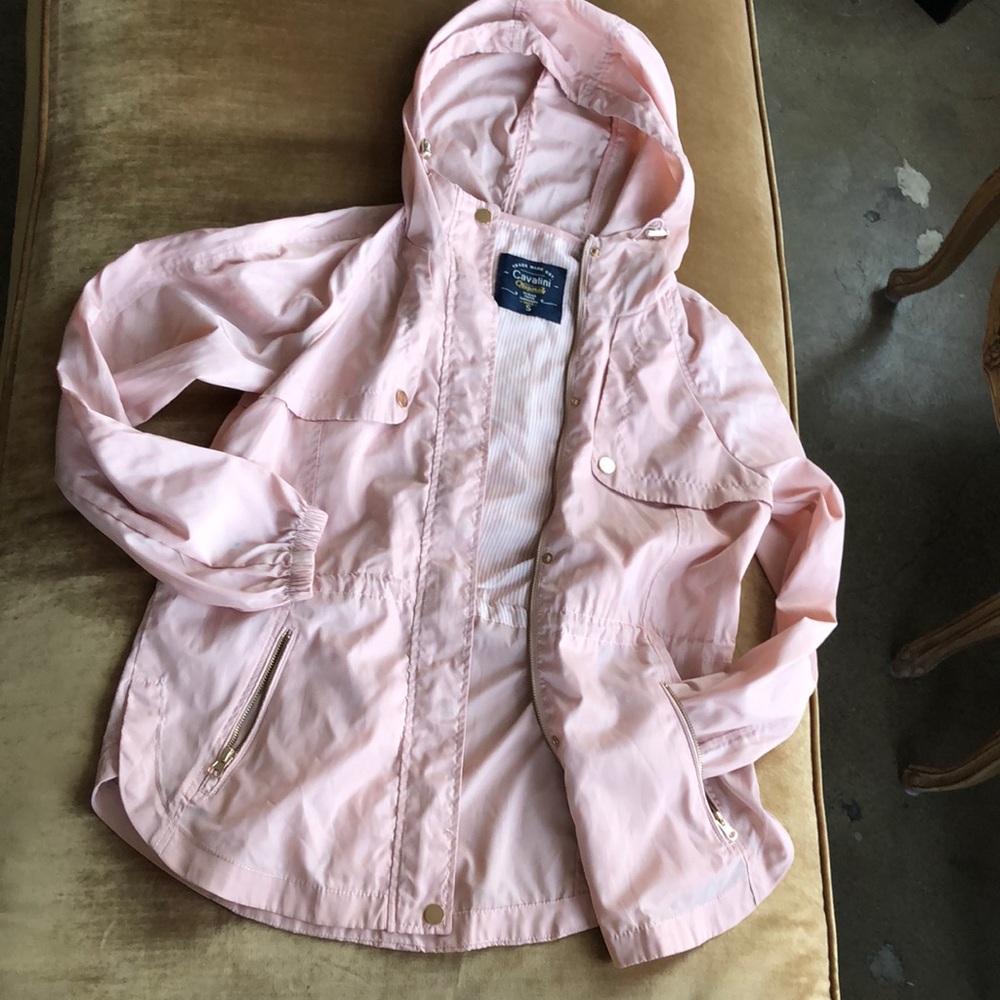 Windbreaker Rain jacket Hoodie Cavalini pastel pale powder pink Gold zippers
